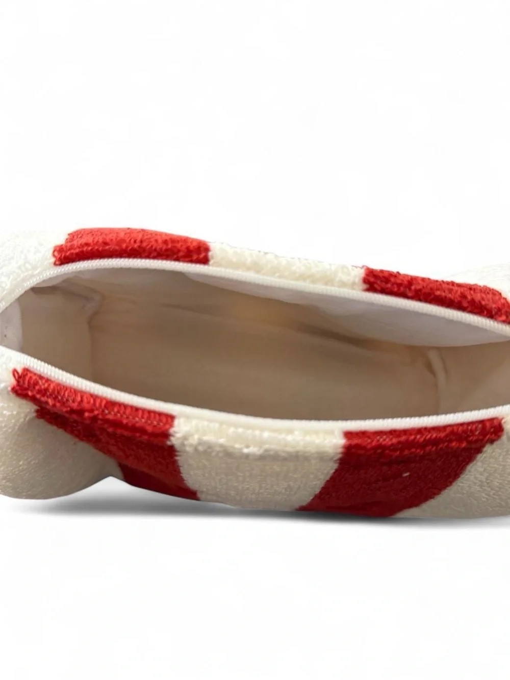 Red and Cream Striped Cosmetic Pouch